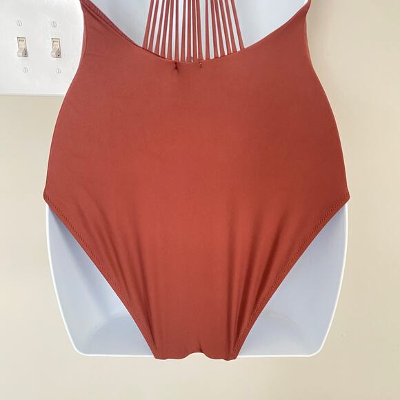 Aerie Dark Orange Rusty Brown Crochet Back One Piece Swim Suit Sz S - Picture 5 of 12